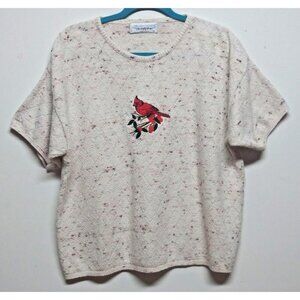VTG Textured Sweater top Chelsea Gardens XL Embroidered red Cardinal short sleev